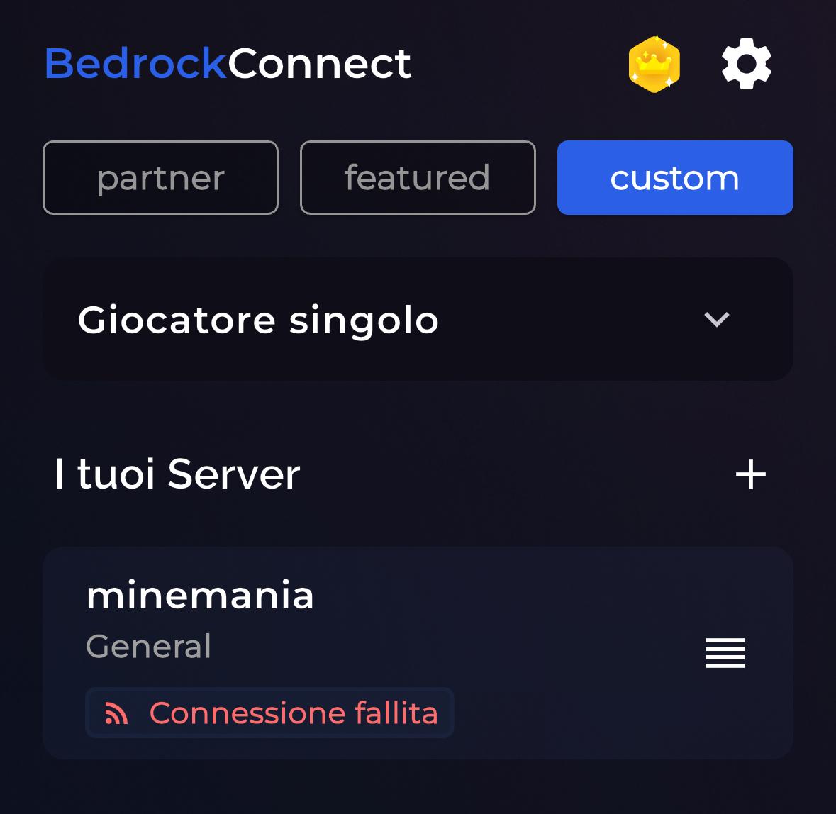 Seleziona Custom Server